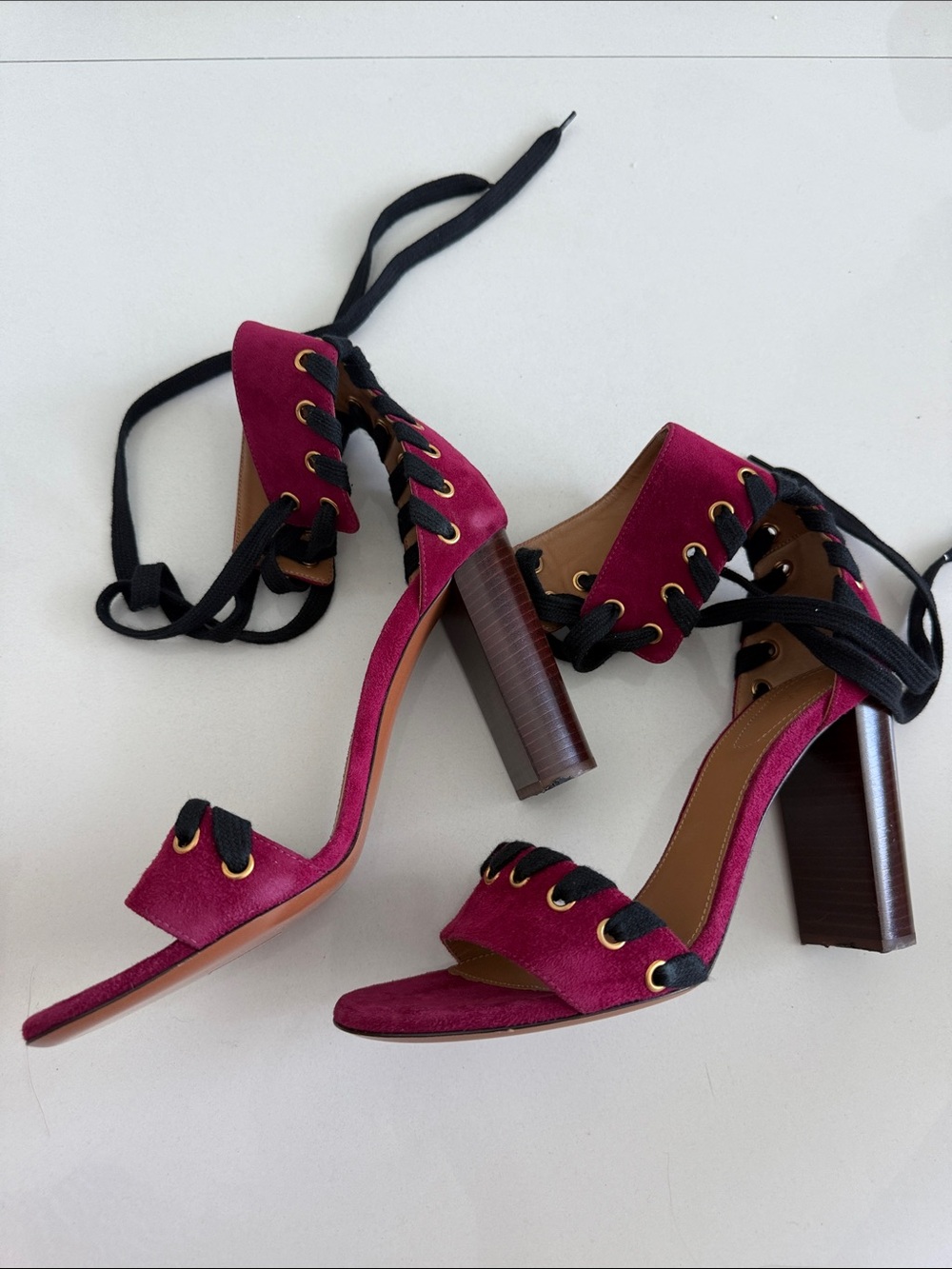 Chloe Women’s Burgundy Lace-Up Block Heel Sandals